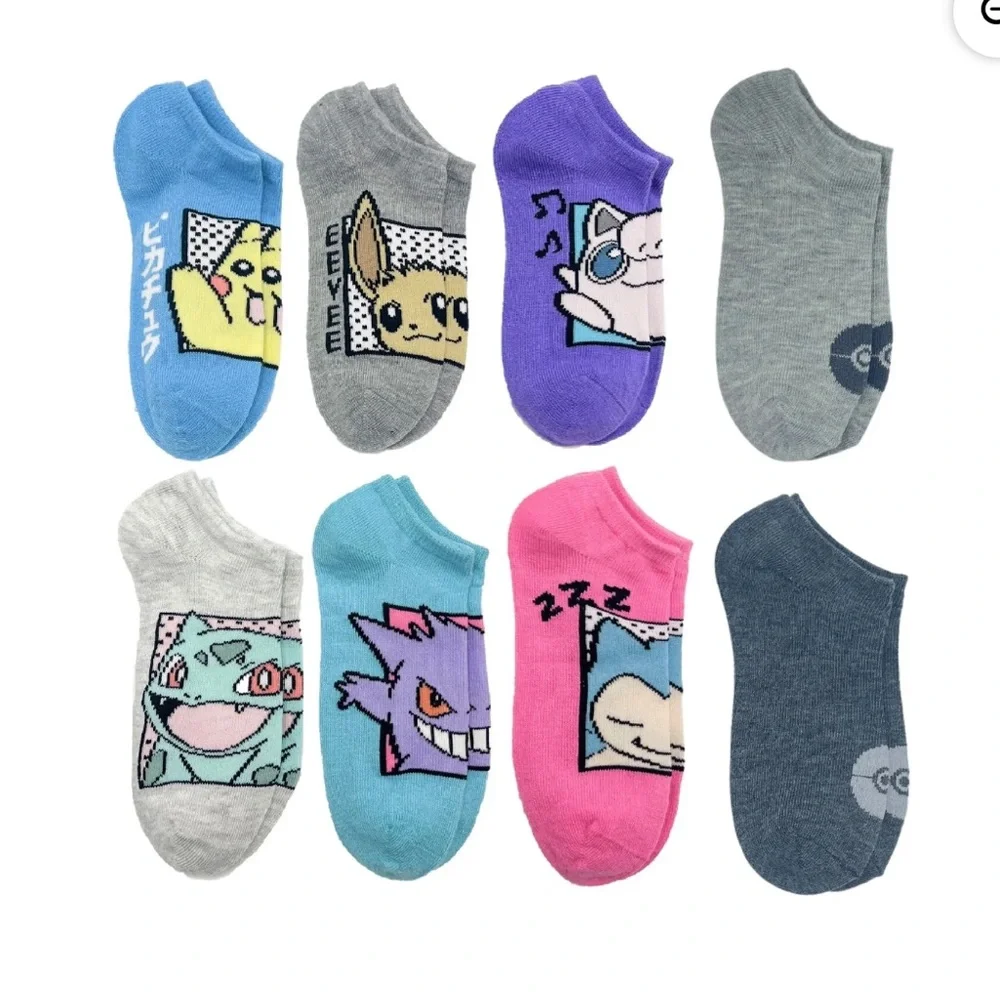 NWT Size M Pokemon No-Show Socks Set - 8 pack shoe size 10.5-4